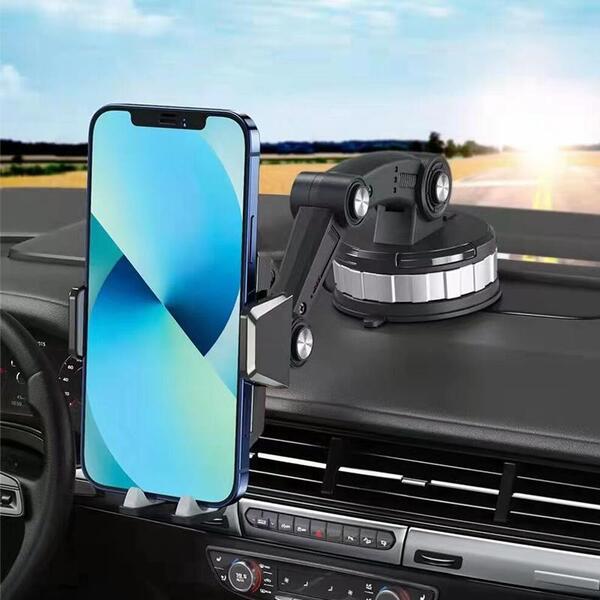 Support voiture universel pour smartphone, bras télescopique & rotation 360°, fixation pare-brise/tableau de bord.