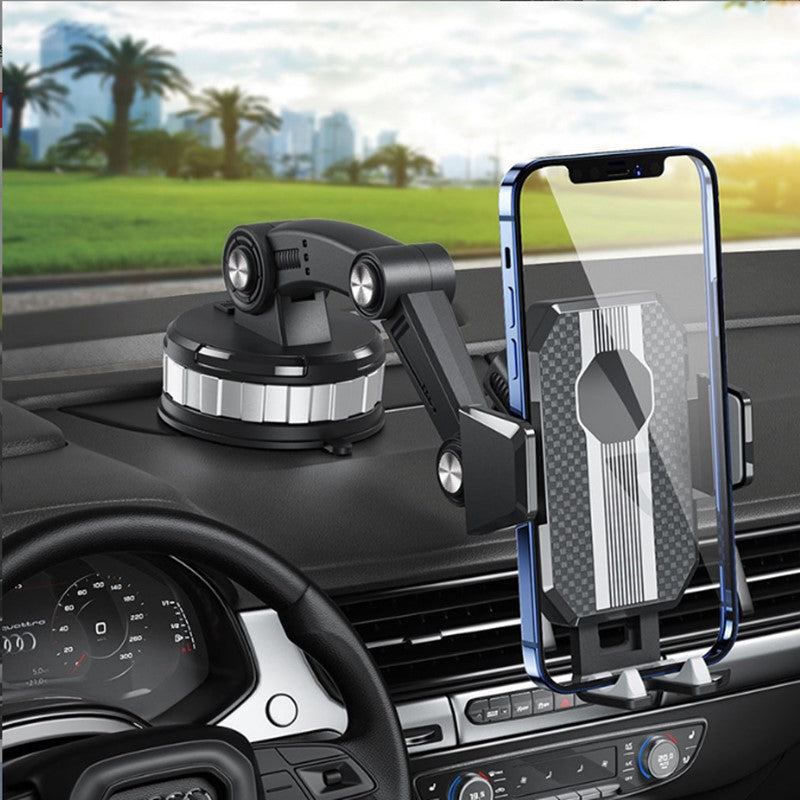 Support smartphone voiture télescopique et rotatif 360° pour navigation sécurisée sur tableau de bord ou pare-brise.