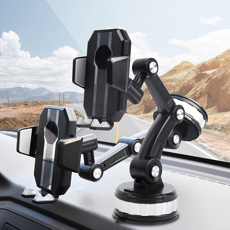 Fixation universelle smartphone voiture pour pare-brise et tableau de bord, avec bras télescopique et rotation 360°.