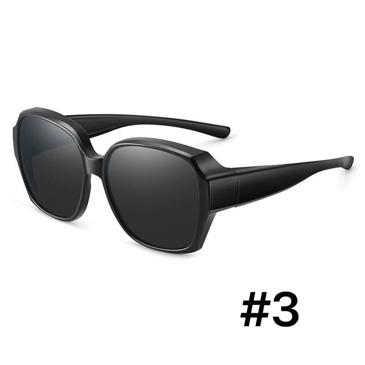 Sur-lunettes polarisées pour femme, réduisent les reflets, confort visuel en extérieur, protection UV maximale.