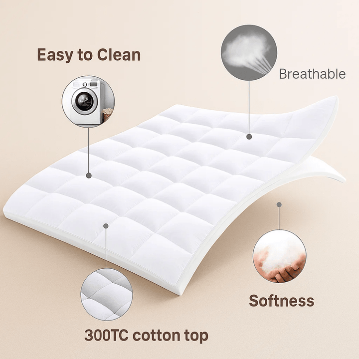 Améliorez votre literie avec ce surmatelas de luxe, essentiel pour un confort supérieur et un sommeil de qualité.