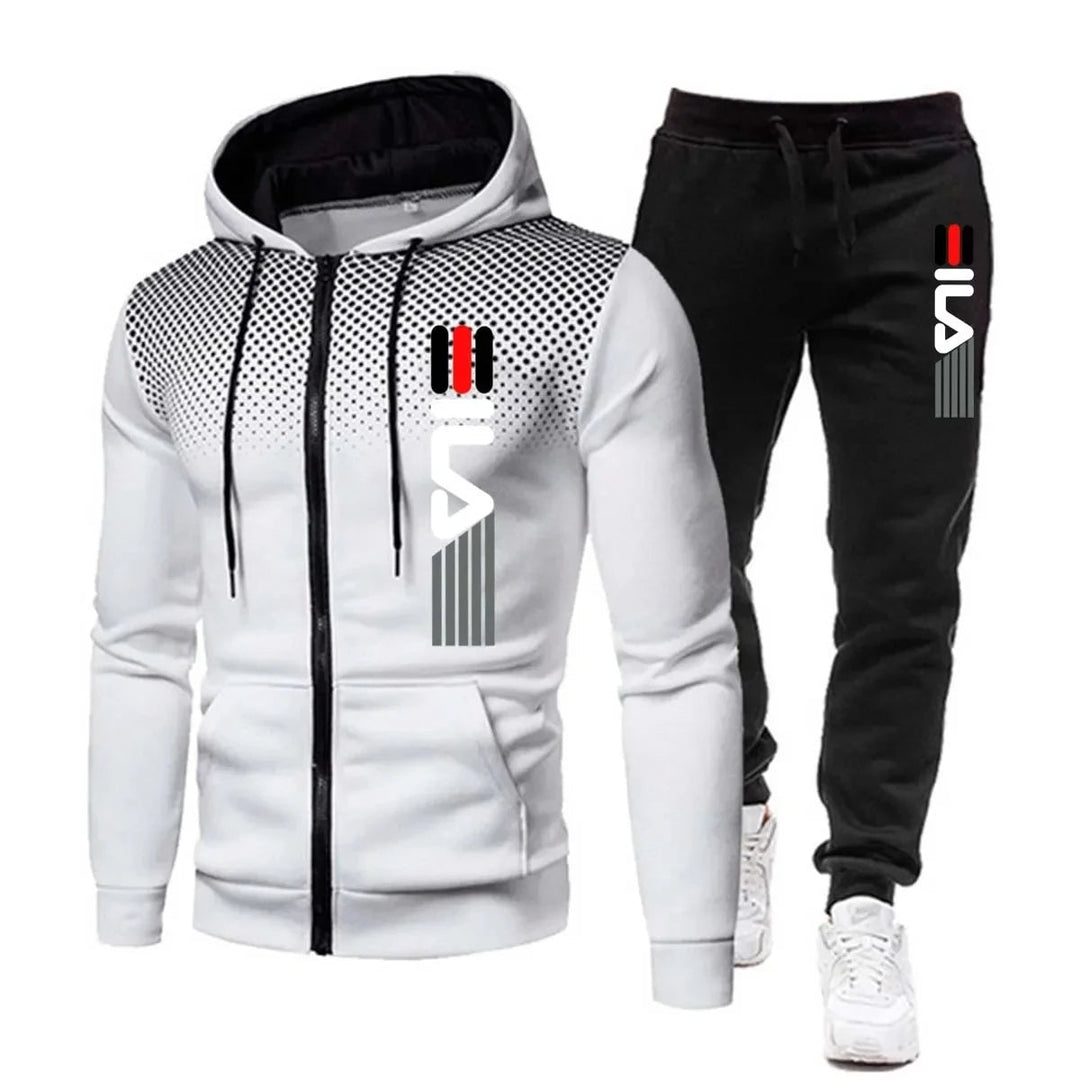 Gros plan sur le tissu doux et chaud du survêtement homme, parfait pour l'entraînement athlétique en hiver.