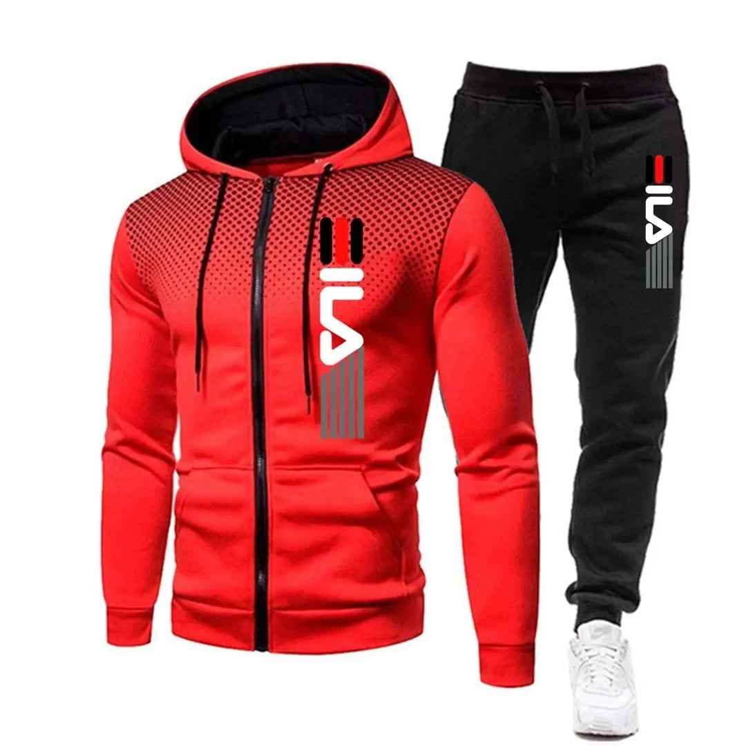 Vêtement de sport homme complet, survêtement chaud et stylé, conçu pour l'entraînement et le confort hivernal.