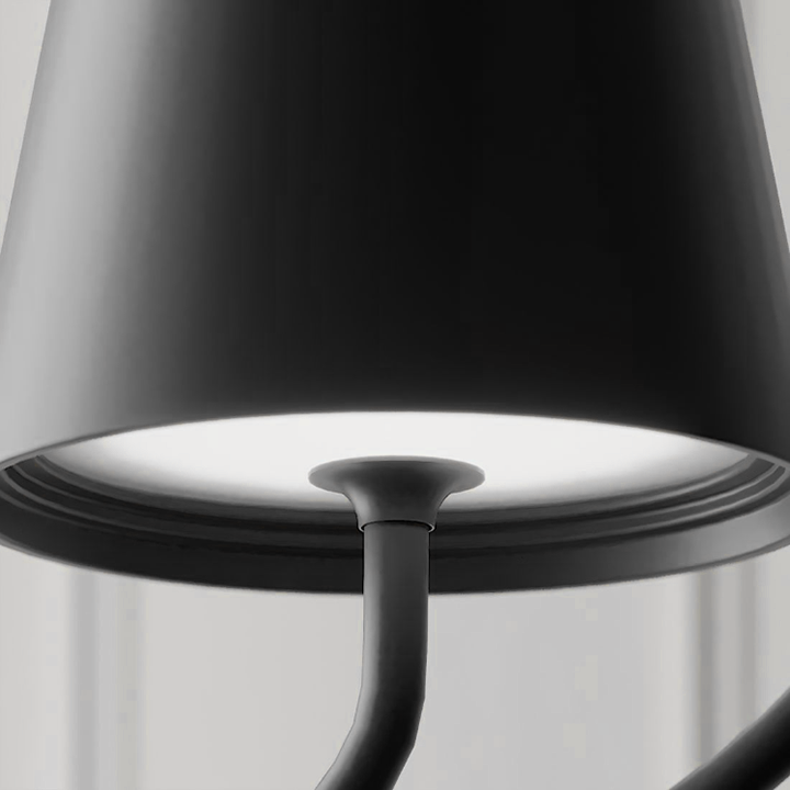Luminaire intérieur/extérieur noir, suspension sans fil et rechargeable, variateur d'ambiance moderne.