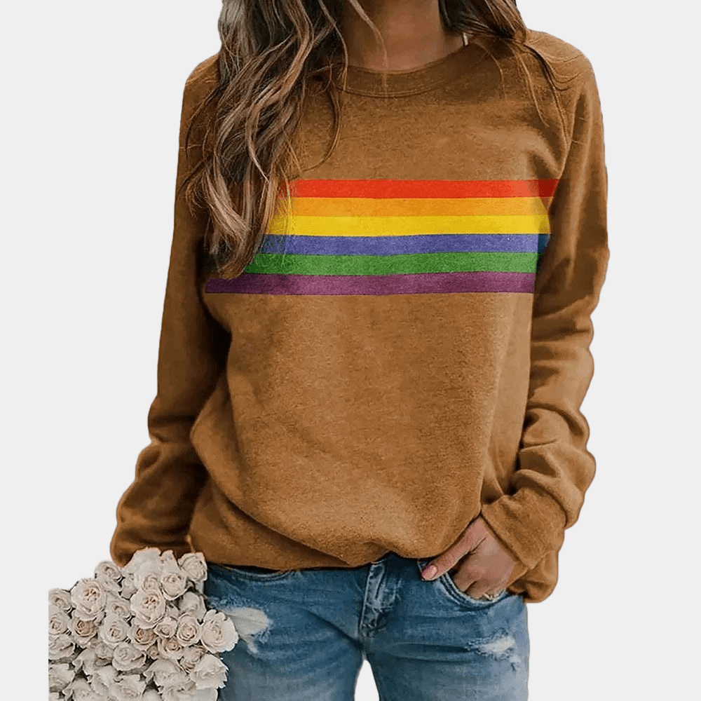 Vêtement femme: sweat-shirt tendance à rayures horizontales colorées, manches longues, parfait pour l'élégance décontractée.