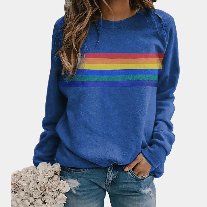 Sweat-shirt femme à rayures multicolores élégant, manches longues, coupe confortable et décontractée pour un style tendance.