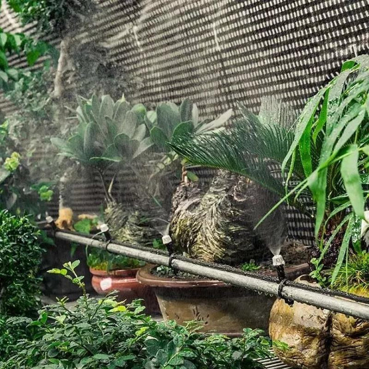 Installation facile d'arrosage automatique 10m pour plantes, irrigation goutte-à-goutte et brumisation.