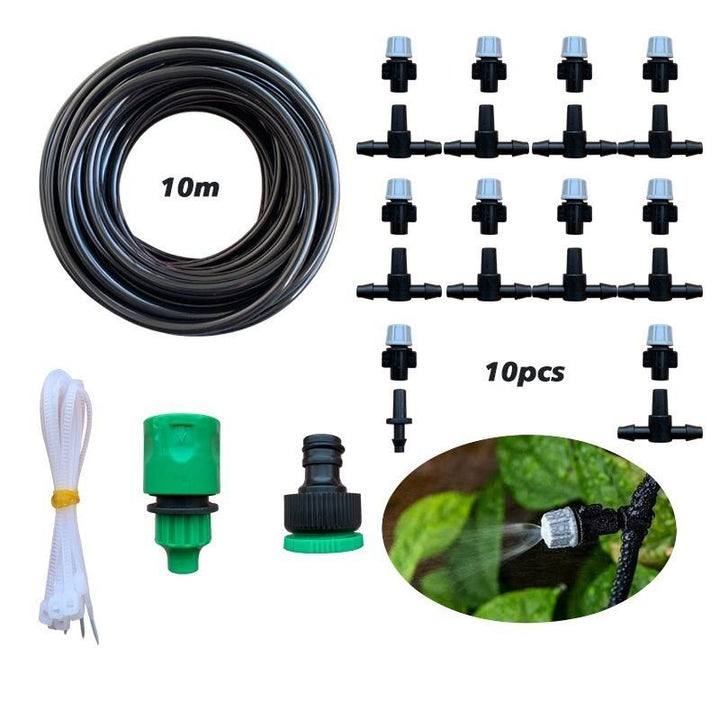 Arrosage de jardin automatique 10m, kit goutte-à-goutte et brumisation pour plantes d'extérieur et serre.