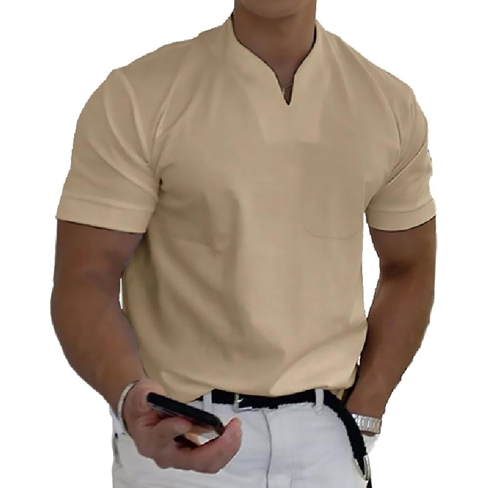 T-shirt homme à col mandarin, coupe confortable, style épuré, parfait pour un look décontracté.