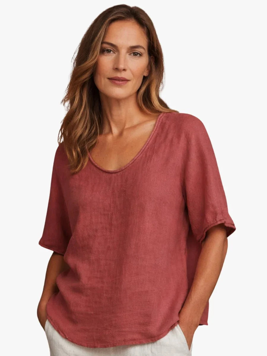 T-shirt femme col V décontracté à manches courtes, confortable pour le style quotidien printemps/été.