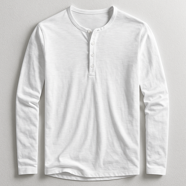Vêtement casual homme: T-shirt Henley à manches longues pour un confort optimal au quotidien. Col boutonnable, style décontracté.