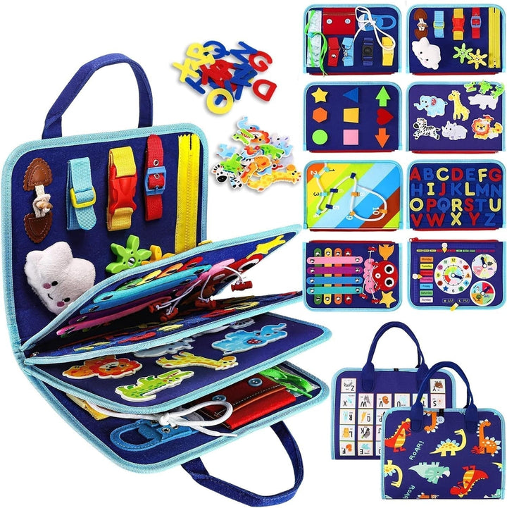 Tableau d'activités Montessori éducatif pour enfant, développant motricité fine et autonomie. Jouet busy board portable.