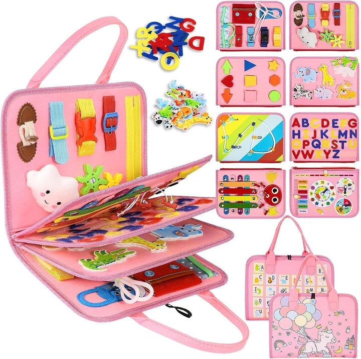 Busy board Montessori portable pour éveil enfant. Jouet éducatif favorisant apprentissage et développement des sens.