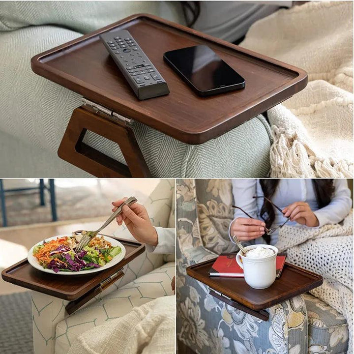 Tablette d'accoudoir de canapé en bois de bambou, pliable et pratique, pour rangement et décoration moderne du salon.