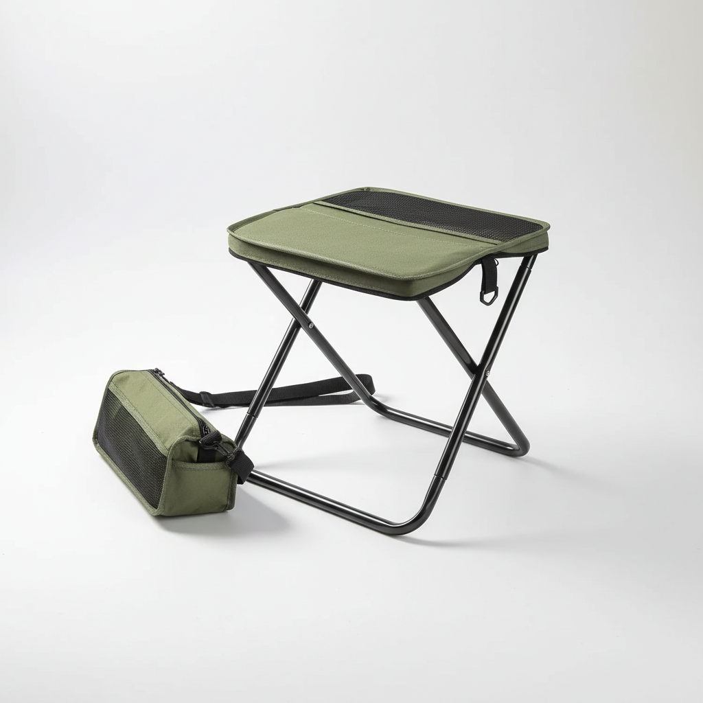 Tabouret de camping trépied ultraléger et compact, pliable, parfait pour les voyages et l'extérieur.