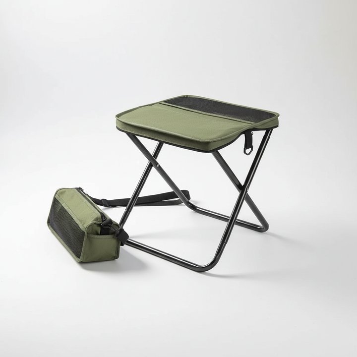 Tabouret de camping trépied ultraléger et compact, pliable, parfait pour les voyages et l'extérieur.