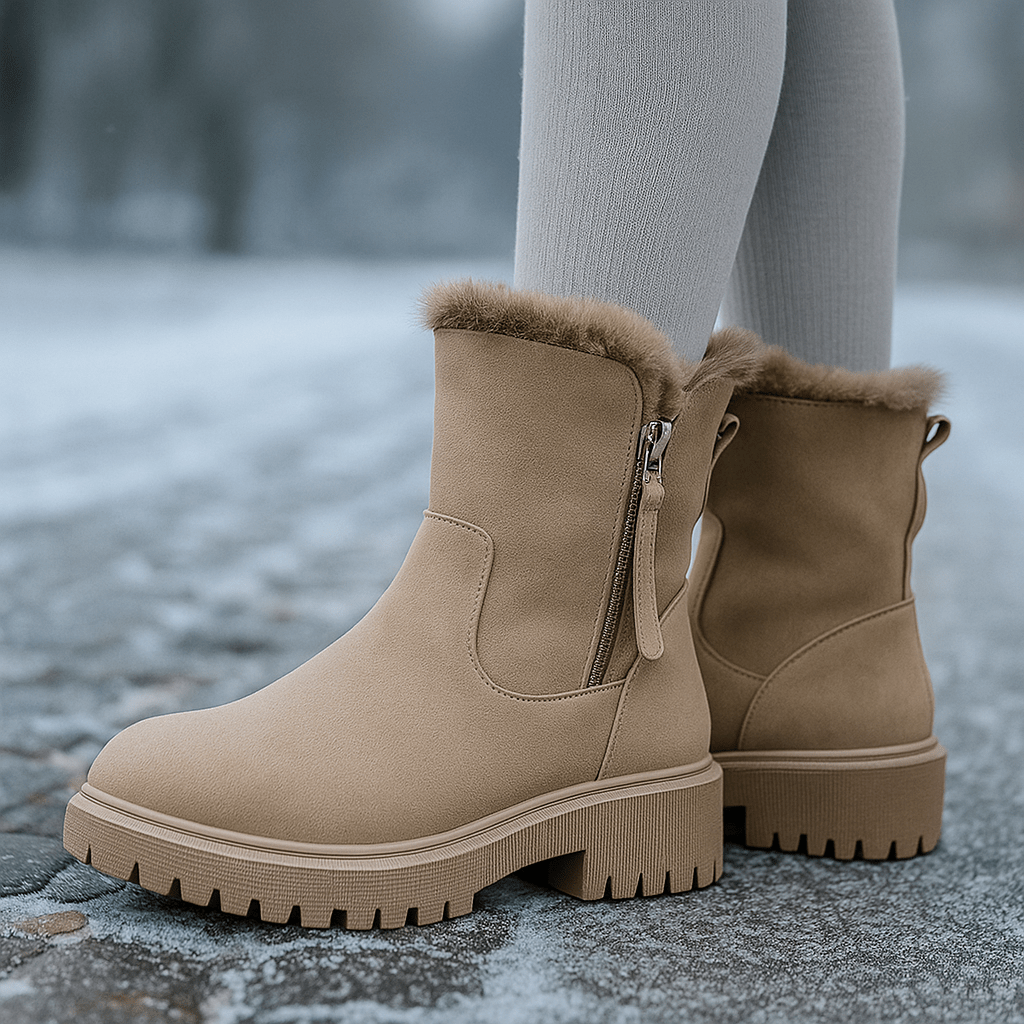 Bottes thermiques femme mi-mollet, style minimaliste élégant. Idéales pour l'hiver, offrent chaleur et confort.