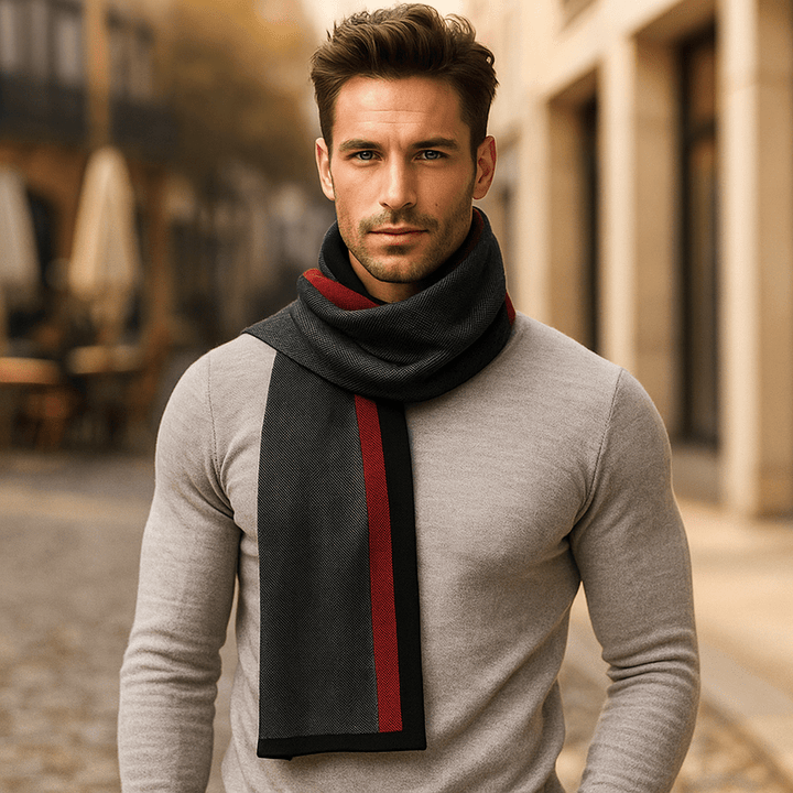 Écharpe homme élégante à rayures, effet laine, cadeau idéal pour l'hiver. Chaleur et style garantis.