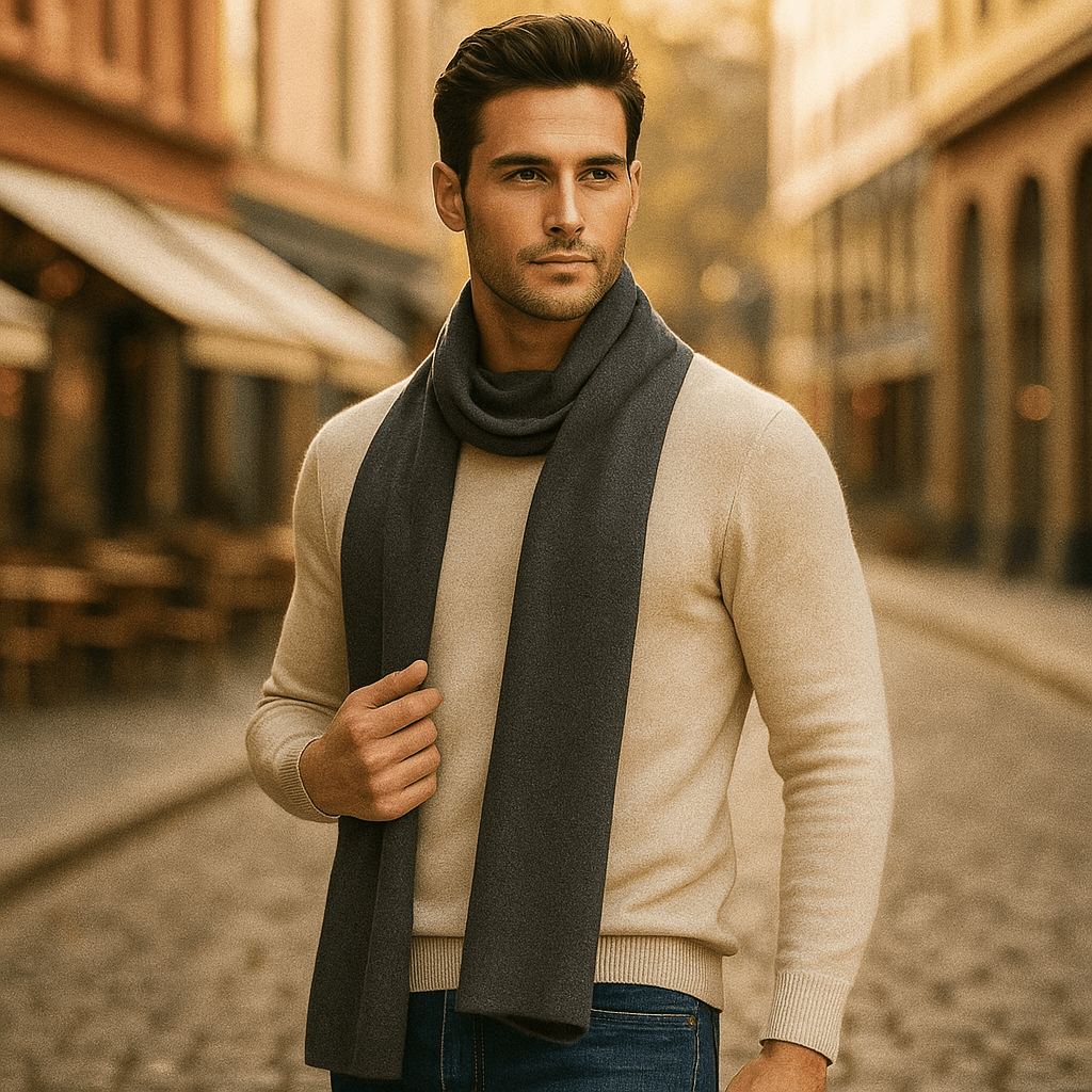 Écharpe homme à rayures hivernales, effet laine. Accessoire mode chaud et confortable pour vos tenues.