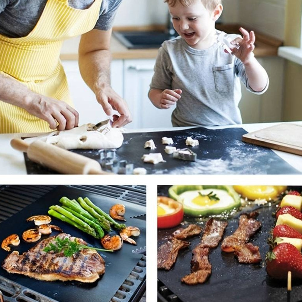 5 tapis en téflon antiadhésif pour cuisson au barbecue et au four. Parfait pour des grillades saines.