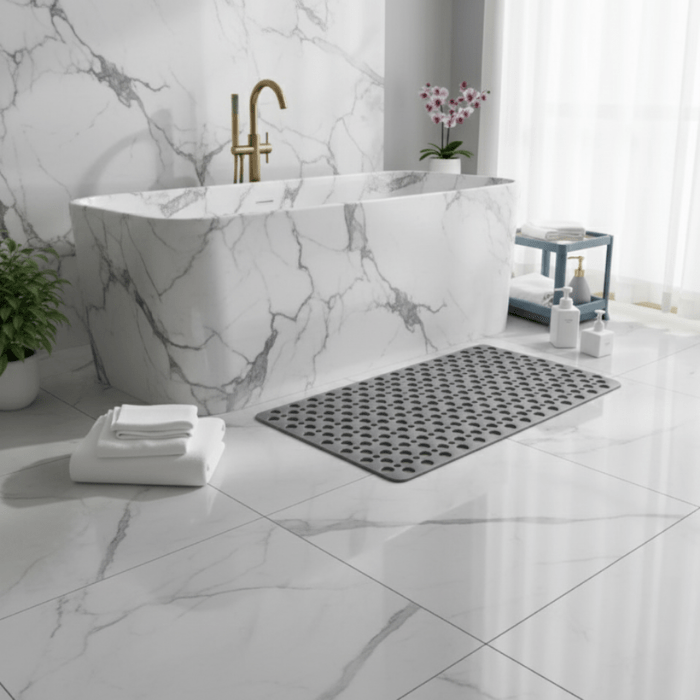 Tapis de bain antidérapant avec fortes ventouses, assure la stabilité et prévient les chutes dans la douche.