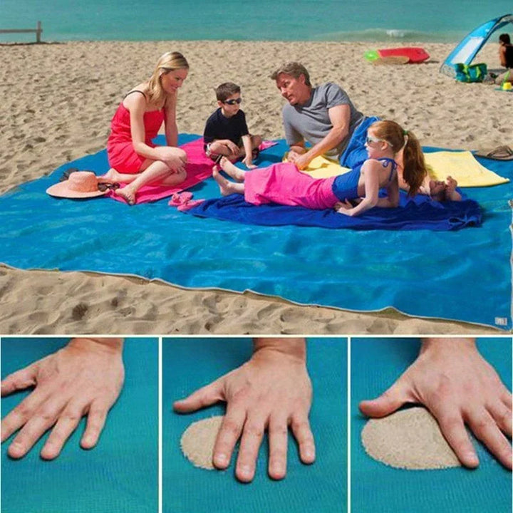 Tapis de plage anti-sable léger, parfait pour un pique-nique ou camping sans tracas. Séchage rapide.