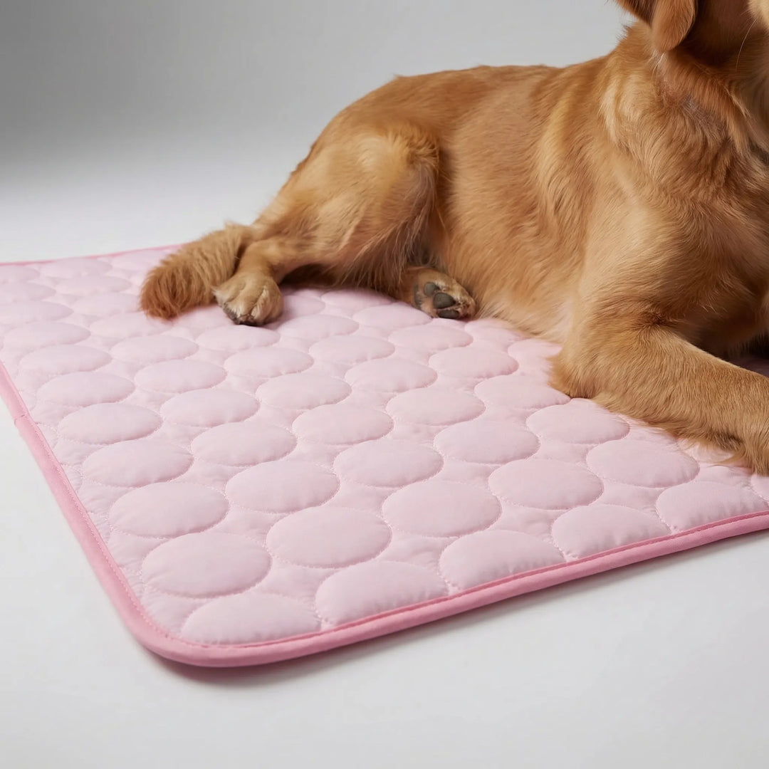 Accessoire d'été pour chien/chat: tapis rafraîchissant matelassé, apporte fraîcheur et confort.