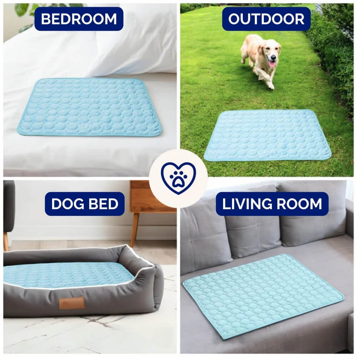 Vue détaillée du tapis rafraîchissant pour chien, solution efficace et portable contre la chaleur.