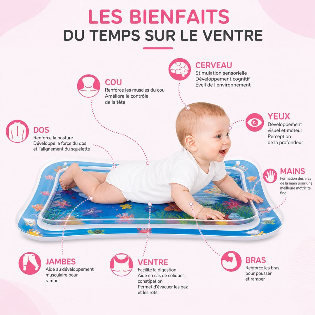 Tapis d'éveil sensoriel aquatique pour bébé, parfait pour le jeu et la découverte. Cadeau idéal pour les nourrissons.