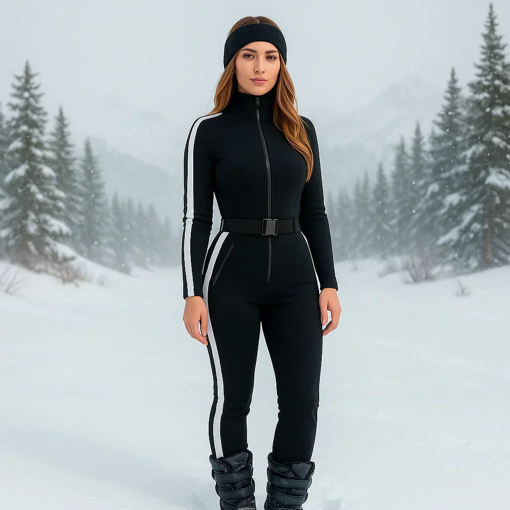 Tenue de neige femme élégante, combinaison de ski coupe-vent et imperméable. Parfaite pour l'hiver et le ski alpin.