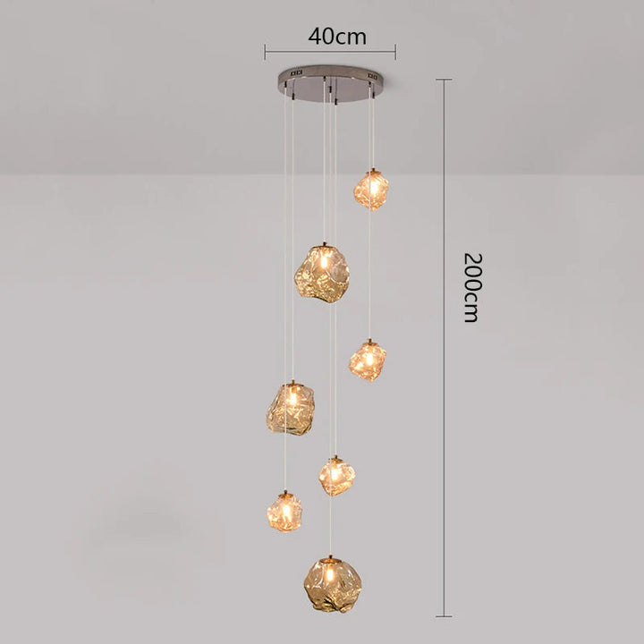 Chandelier d'escalier moderne suspendu LED, luminaire design nordique pour intérieur contemporain.