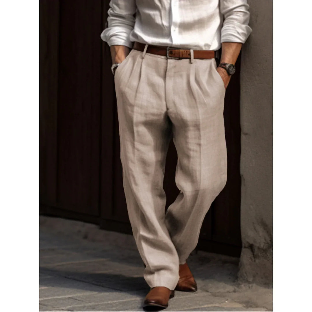 Pantalon homme en lin élégant et confortable, idéal pour les occasions décontractées ou formelles.