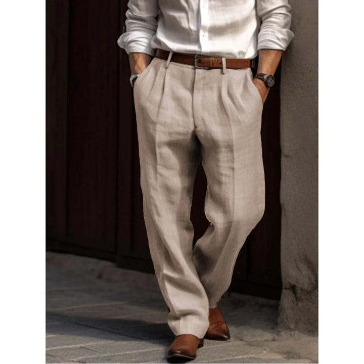 Pantalon homme en lin élégant et confortable, idéal pour les occasions décontractées ou formelles.