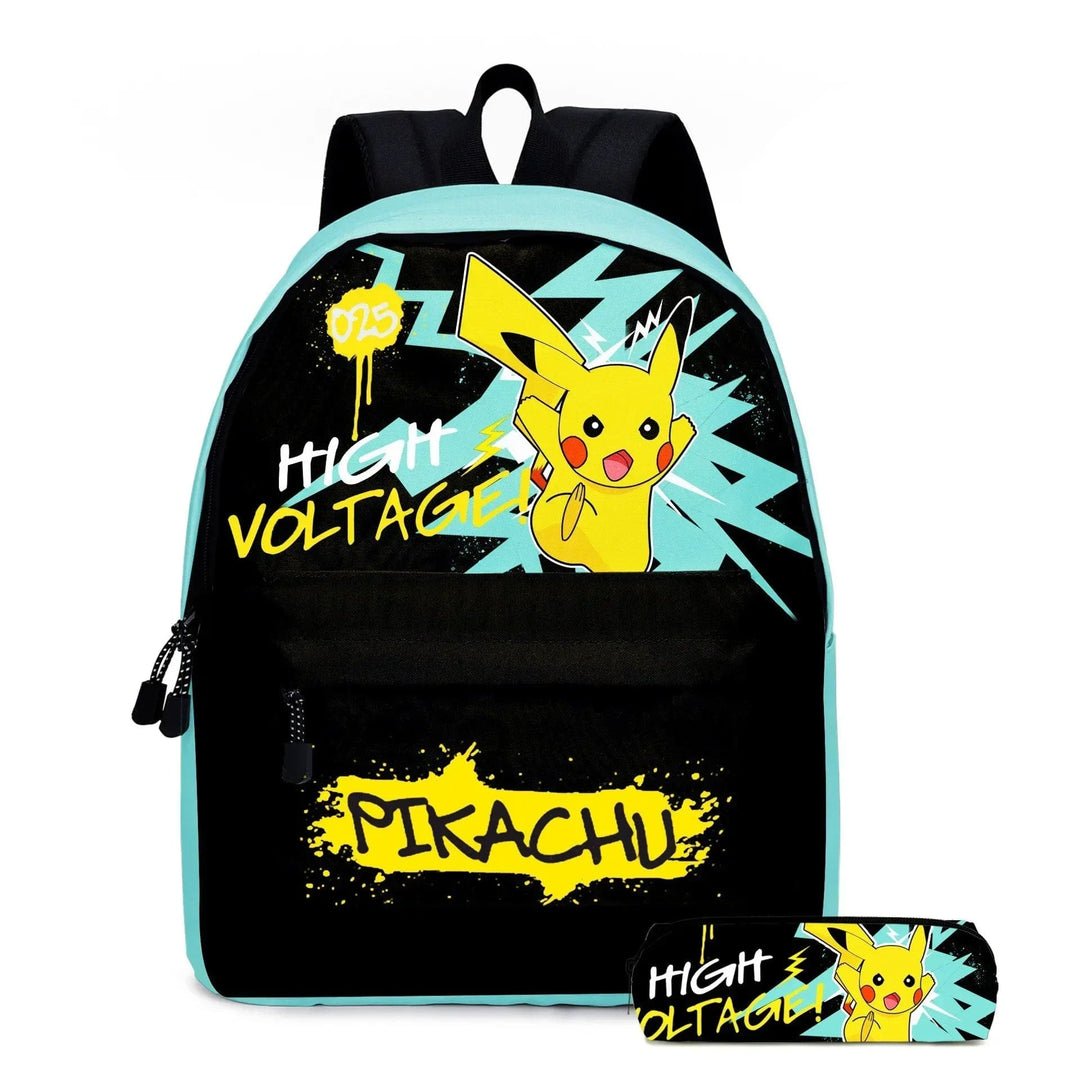 Cartable Pokémon avec compartiments pour fournitures, parfait pour l'école.