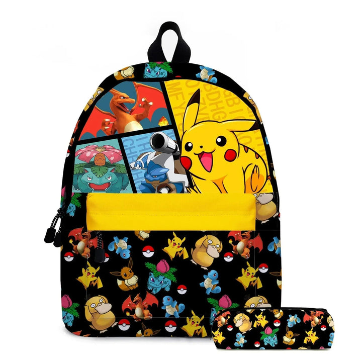 Sac à dos scolaire Pokémon et trousse assortie pour enfant.