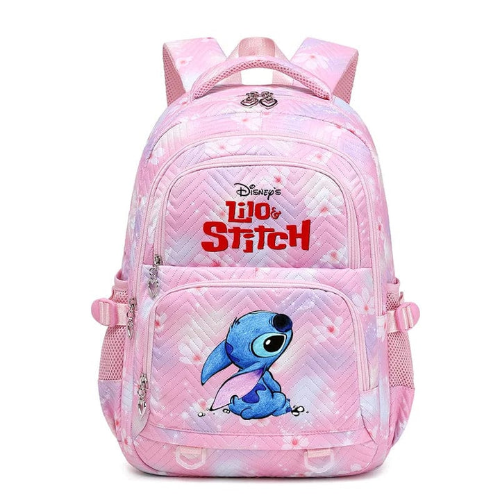 Cartable Stitch aux couleurs vives (bleu/rose), design attractif pour les écoliers.