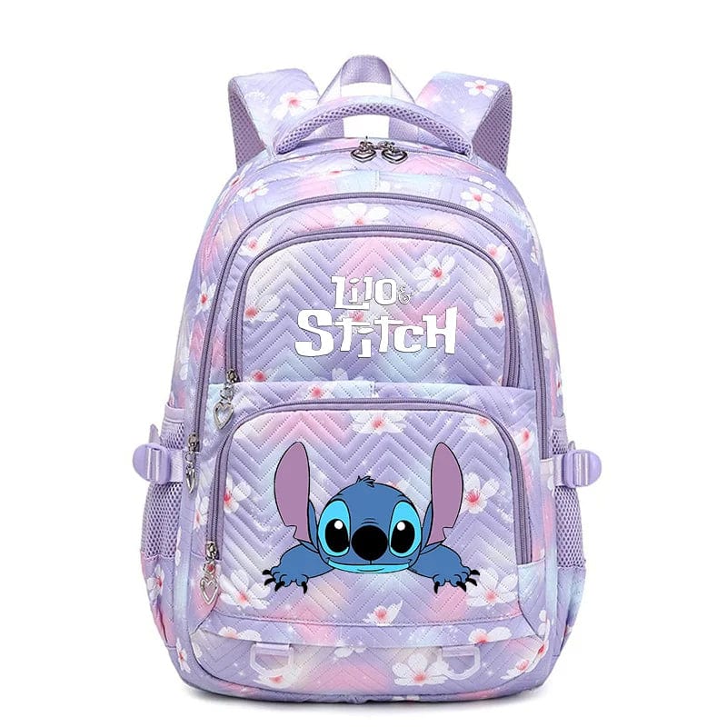 Cartable Stitch enfant avec organisateur interne, pratique pour fournitures scolaires organisées.