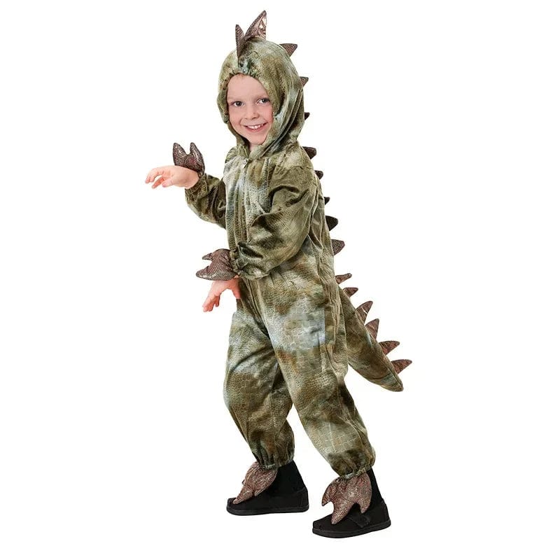 Déguisement dinosaure enfant robuste et doux, conçu pour le jeu et la durée des fêtes.