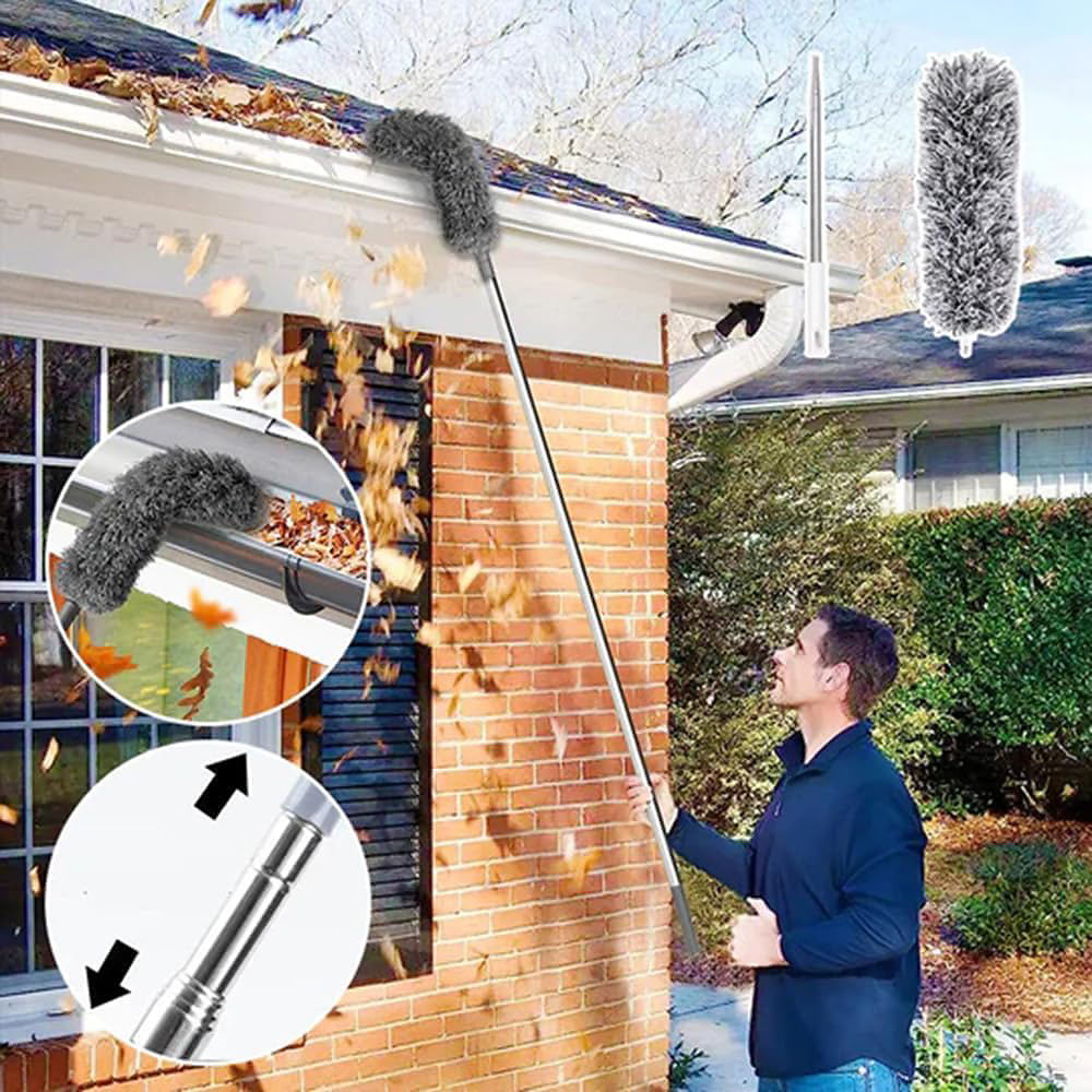 Outil de nettoyage maison extensible 2,80m, idéal pour dépoussiérer sans effort les coins difficiles d'accès.