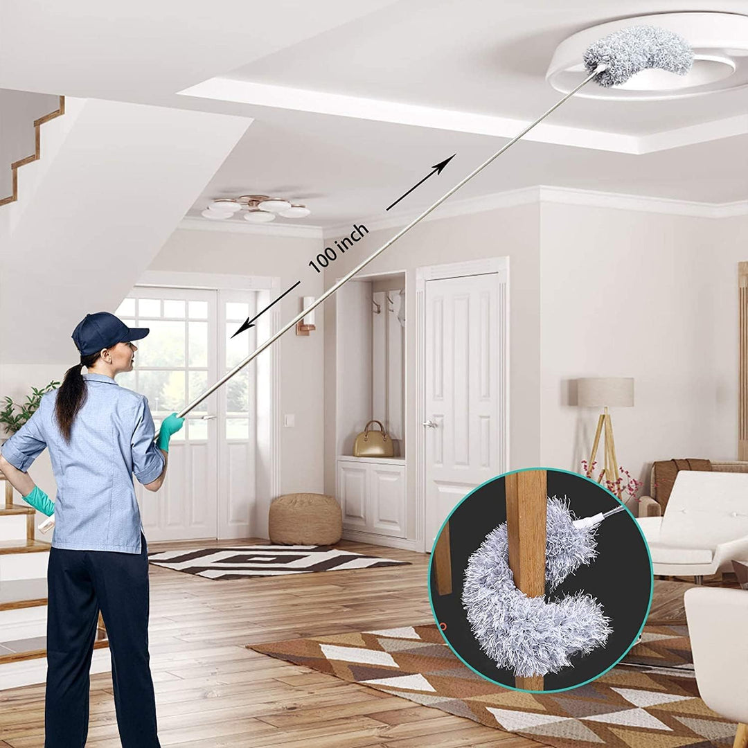 Dépoussiéreur extensible longue portée pour éliminer la poussière sur meubles hauts, luminaires et murs.