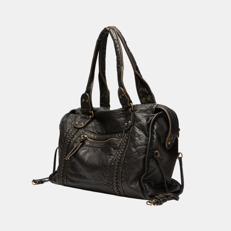 Sac à main rétro noir élégant pour femme, idéal cours et bureau. Style vintage chic et pratique.
