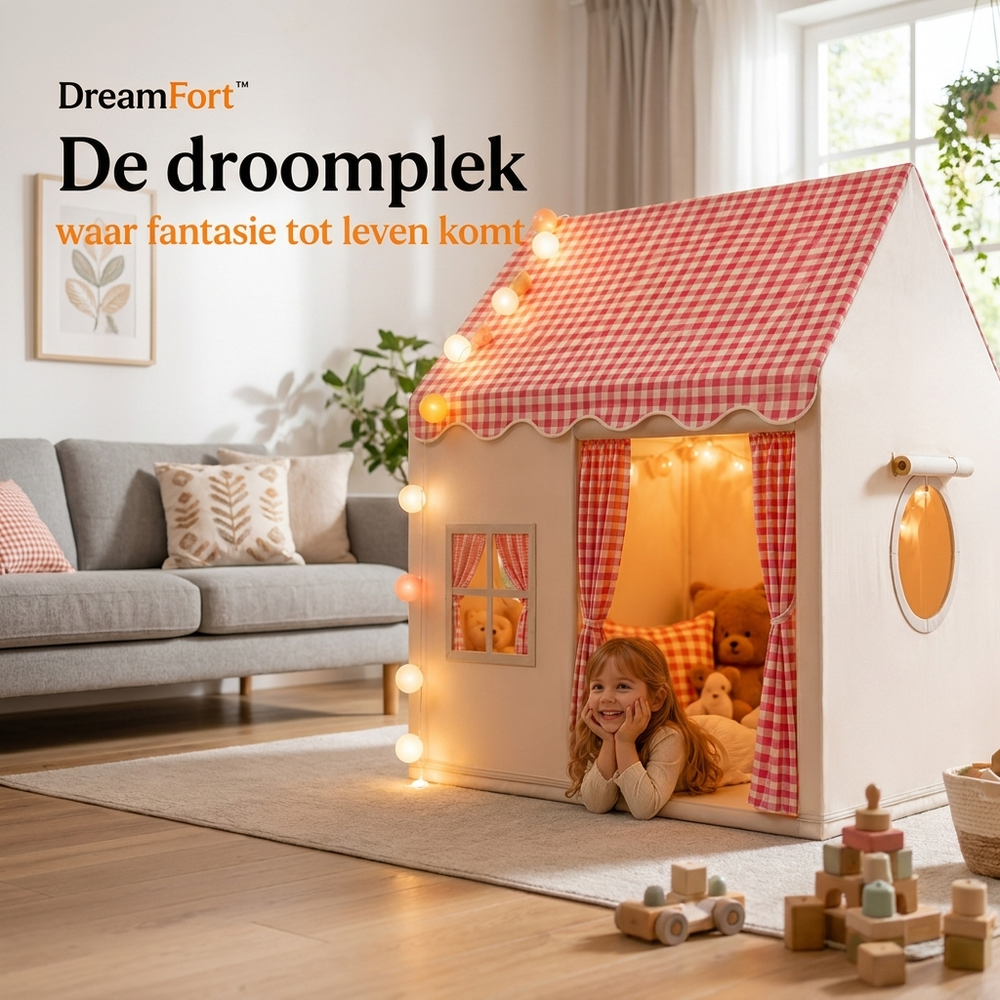 Château de jeu pour enfants, tente d'intérieur rose avec guirlande lumineuse, stimule l'imagination.