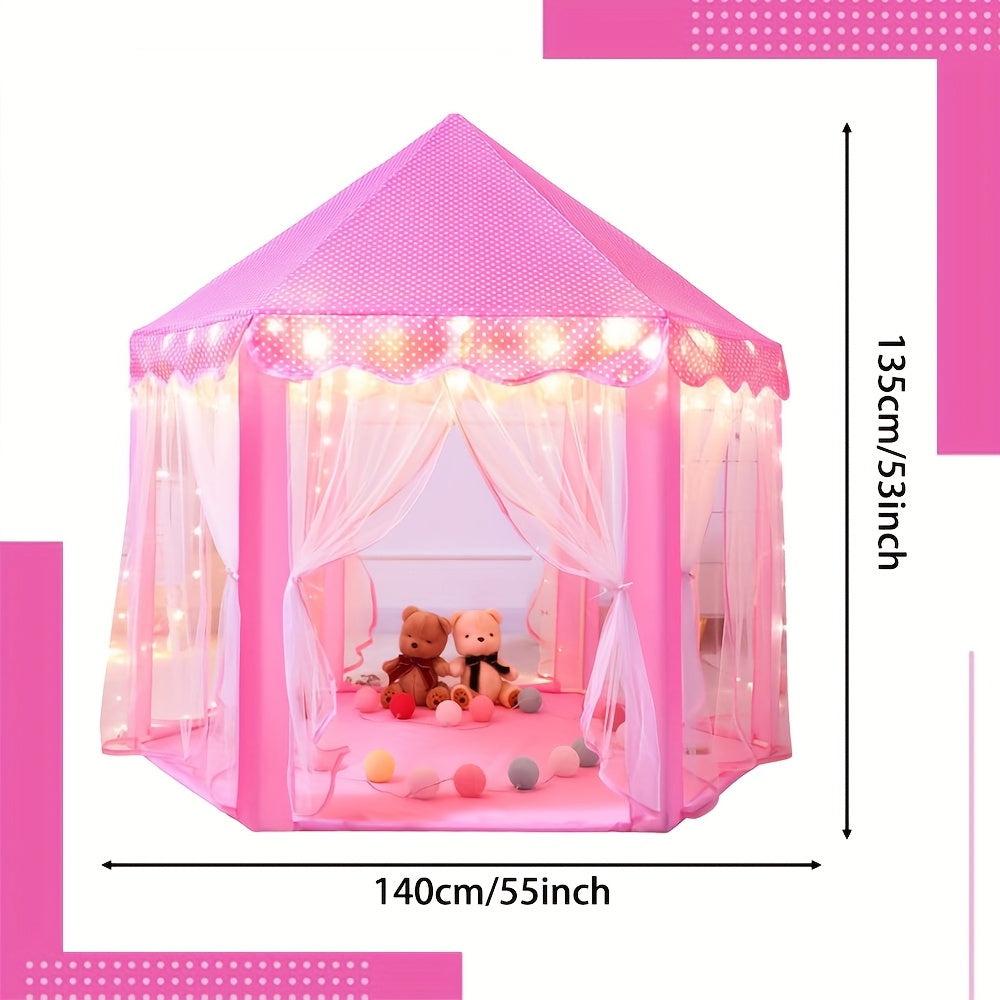 Château de jeu princesse pliable pour enfant, avec lumières étoilées, parfait pour cabane intérieure/extérieure.