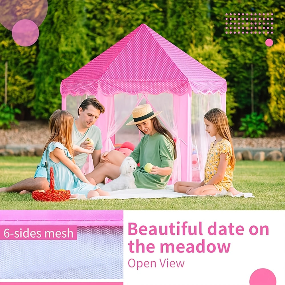 Idée cadeau: grande tente de jeu princesse pour enfants, avec guirlande lumineuse étoilée pour jeux intérieurs.