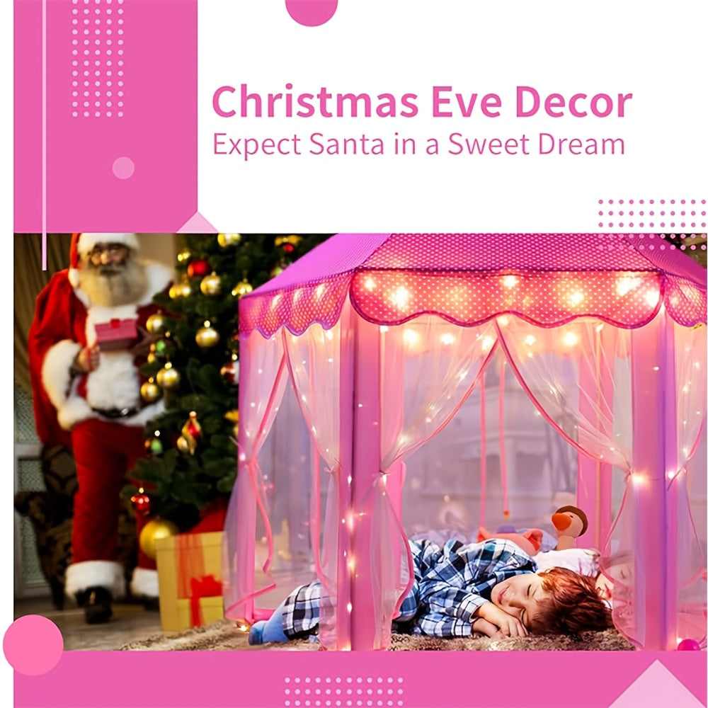 Tente rose château de princesse avec éclairage LED étoilé, un espace de jeu rêvé pour jeunes enfants.