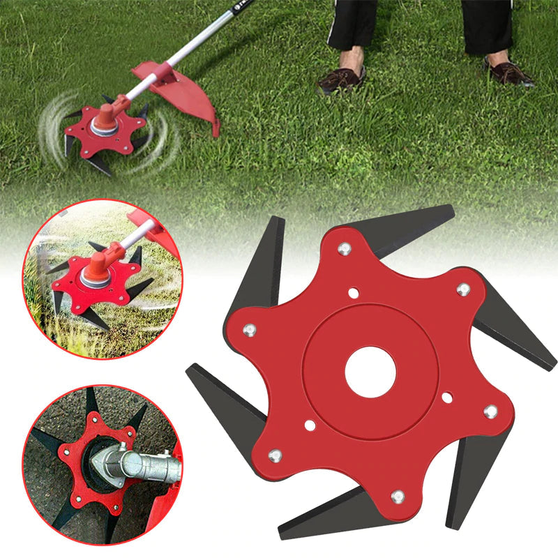 Outil de jardinage robuste: Tête de débroussailleuse 6 lames en acier pour entretien-jardin professionnel.