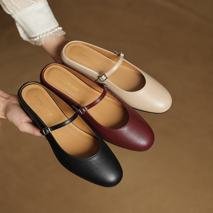 Mules beiges décontracté chic, style Mary Jane, bout pointu, chaussures plates confortables femmes.