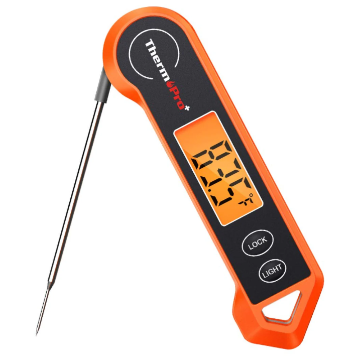 Thermomètre de cuisine numérique électronique avec sonde pour cuisson précise des viandes, pâtisseries et grillades.