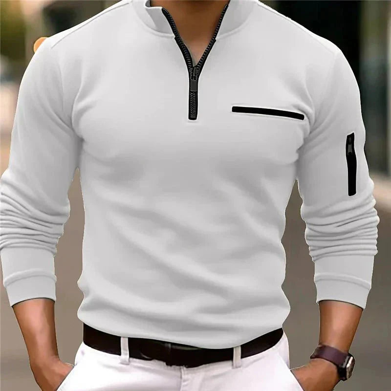 Pull homme zippé léger idéal pour le printemps et l'automne. Vêtement masculin décontracté, confortable et chic.