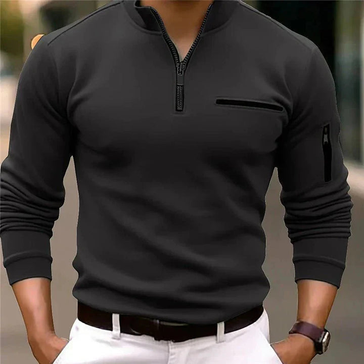 Pull zippé léger homme en coton pour le printemps. Confortable, style décontracté élégant et moderne.